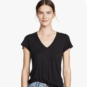 NWT Splendid XS Jersey V Neck T-Shirt Top Black Supima Modal Cotton Minimalist